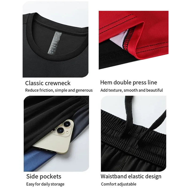 Adult Running Sportswear Ice Silk Quick Drying T-shirt Short Sleeve Uniform Fitness Clothes Tracksuit Gym Sports Outfit Clothing