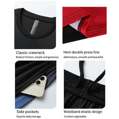 Adult Running Sportswear Ice Silk Quick Drying T-shirt Short Sleeve Uniform Fitness Clothes Tracksuit Gym Sports Outfit Clothing